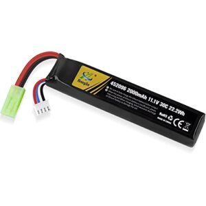 Airsoft Battery 11.1V Rechargeable 3S LiPo 2000mAh 30C Hobby Battery with Mini Tamiya & JST XH Connector for Airsoft Model Guns Rifle RC Car Drone