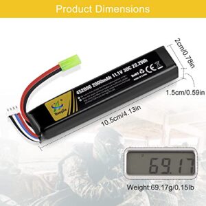 Airsoft Battery 11.1V Rechargeable 3S LiPo 2000mAh 30C Hobby Battery with Mini Tamiya & JST XH Connector for Airsoft Model Guns Rifle RC Car Drone