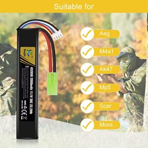 Airsoft Battery 11.1V Rechargeable 3S LiPo 2000mAh 30C Hobby Battery with Mini Tamiya & JST XH Connector for Airsoft Model Guns Rifle RC Car Drone