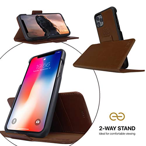 Dreem Fibonacci 2-in-1 Wallet Case for Apple iPhone 11 Pro - Luxury Vegan Leather, Magnetic Detachable Shockproof Phone Case, RFID Card Protection, 2-Way Flip Stand - Chocolate