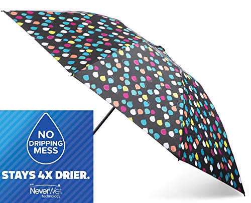 totes NeverWet technology, Auto Open Auto Close, 43" arc Umbrella, Colorful Raindrops,