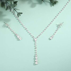 Jakawin Bride Silver Bridal Necklace Earrings Set Crystal Wedding Jewelry Set Rhinestone Choker Necklace for Women and Girls (Set of 3) (NK143-3)