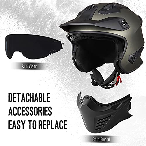 ILM Open Face Motorcycle 3/4 Half Helmet for Dirt Bike Moped ATV UTV Motocross Cruiser Scooter DOT Model 726X (Midnight Green,M)