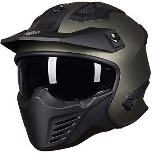 ilm open face motorcycle 3/4 half helmet for dirt bike moped atv utv motocross cruiser scooter dot model 726x (midnight green,l)