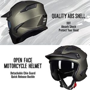 ILM Open Face Motorcycle 3/4 Half Helmet for Dirt Bike Moped ATV UTV Motocross Cruiser Scooter DOT Model 726X (Midnight Green,L)