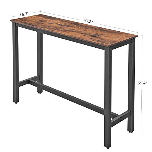 VASAGLE Narrow, Bar Table with Sturdy Metal Frame, Easy Assembly, Industrial Design, ‎15.7 x 47.2 x 39.4 inches, Rustic Brown