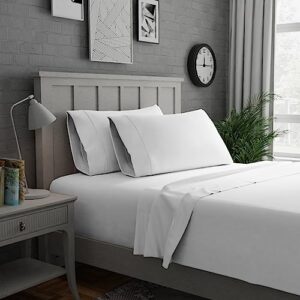 color sense 1200 thread count white queen size bed sheet set, cotton rich 4 piece bedding set, durable & moisture wicking, wrinkle-resistant, soft sateen sheets with elasticized deep pocket