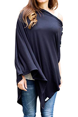 Byrd & Blume Maternity Nursing Cover Breathable Lightweight Breastfeeding Cover Wrap Shawl Scarf Poncho Adjustable Snaps Full 360 Degree Coverage Stroller Blanket Infant Car Seat Canopy (Navy)