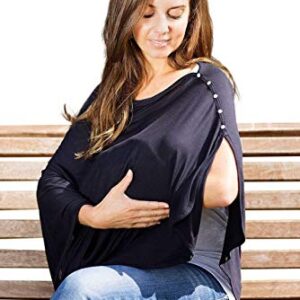 Byrd & Blume Maternity Nursing Cover Breathable Lightweight Breastfeeding Cover Wrap Shawl Scarf Poncho Adjustable Snaps Full 360 Degree Coverage Stroller Blanket Infant Car Seat Canopy (Navy)