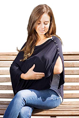 Byrd & Blume Maternity Nursing Cover Breathable Lightweight Breastfeeding Cover Wrap Shawl Scarf Poncho Adjustable Snaps Full 360 Degree Coverage Stroller Blanket Infant Car Seat Canopy (Navy)