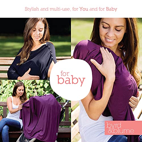 Byrd & Blume Maternity Nursing Cover Breathable Lightweight Breastfeeding Cover Wrap Shawl Scarf Poncho Adjustable Snaps Full 360 Degree Coverage Stroller Blanket Infant Car Seat Canopy (Navy)