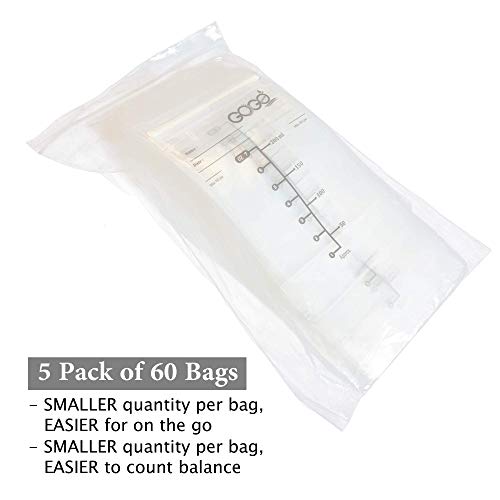 300 CT (5 Pack of 60 Bags) JUMBO Value Pack Breastfeeding Breastmilk Storage Bags - 7 OZ, EACH PRE-STERILIZED By Gamma Ray, BPA Free, Leak Proof Storing Double Zipper Seal, Self Standing, for Refrigeration and Freezing - Only at Amazon