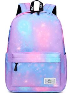 mygreen galaxy backpack for girls, boys, kids, teens, 14 inch durable book bags for elementary, middle, junior high school students, a gift that gives back purple
