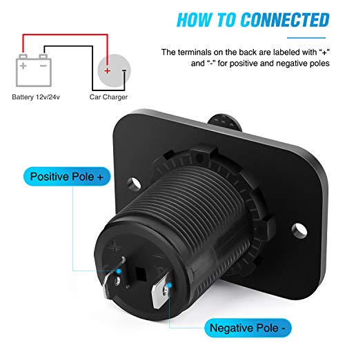 Nilight 2 Pack Car Cigarette Lighter Socket DC 12V Waterproof Power Outlet Adapter Replacement with Terminals Wires and Screws for Marine Boat Motorcycle, Boat, Car,Truck, RV, ATV,2 Years Warranty