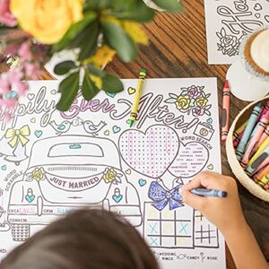 Tiny Expressions – Wedding Activity Placemats for Kids (Pack of 12 Wedding Placemats) | Coloring Activity Paper Mats for Kids Table | Disposable Bulk Bundle Set (12 Paper Placemats)
