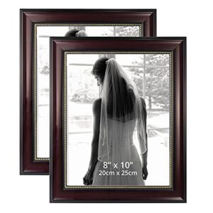 graduationmall 8x10 picture frames, real glass, display photos for wall or tabletop, mahogany with gold beads, 2-pack