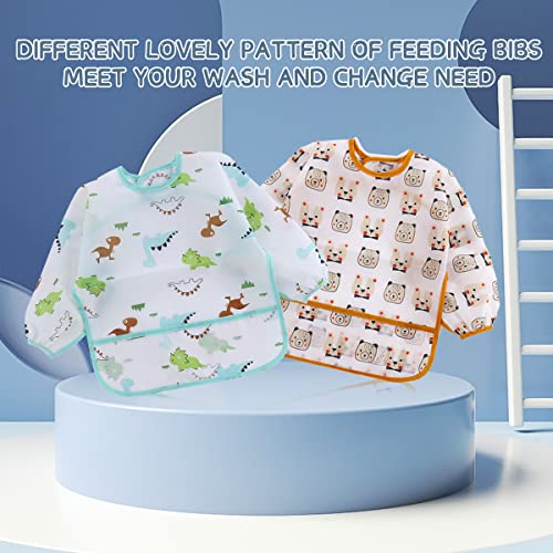 Haimoburg 5 Pcs Long Sleeved Baby Toddler Bibs Waterproof Sleeved Bib 3-24 Months