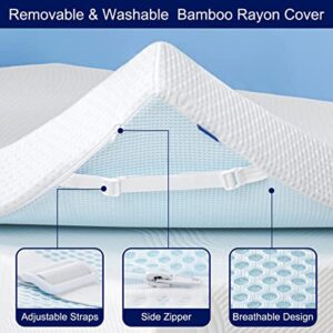 subrtex 3 Inch Bedding Topper Cover Removable Cool Mattress Protectors Washable with Adjustable Straps Anti-Slipping Meshing Backing Bamboo Fabric with Zipper (CK), 3inch, White