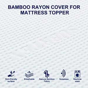 subrtex 3 Inch Bedding Topper Cover Removable Cool Mattress Protectors Washable with Adjustable Straps Anti-Slipping Meshing Backing Bamboo Fabric with Zipper (CK), 3inch, White