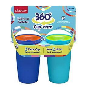 playtex sipsters stage 2 360 degree spill-proof, leak-proof, break-proof spoutless cup for boys, 10 oz - 2count