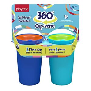 Playtex Sipsters Stage 2 360 Degree Spill-Proof, Leak-Proof, Break-Proof Spoutless Cup for Boys, 10 Oz - 2Count