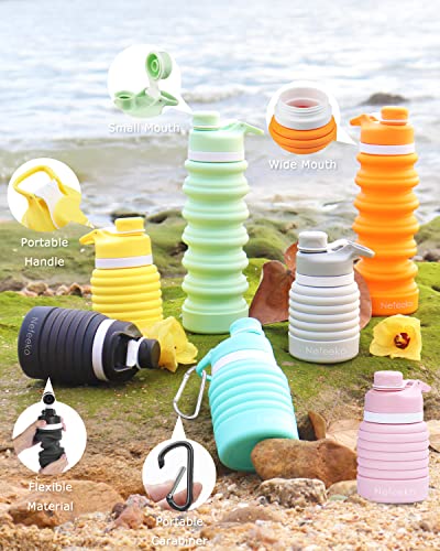 Nefeeko Collapsible Water Bottle, 26oz Silicone Foldable Water Bottles Leakproof BPA Free Travel Water Bottles with Carabiner, Portable Sport Water Bottles for Camping,Hiking Outdoor Indoor Sport