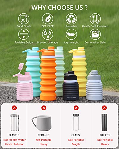 Nefeeko Collapsible Water Bottle, 26oz Silicone Foldable Water Bottles Leakproof BPA Free Travel Water Bottles with Carabiner, Portable Sport Water Bottles for Camping,Hiking Outdoor Indoor Sport