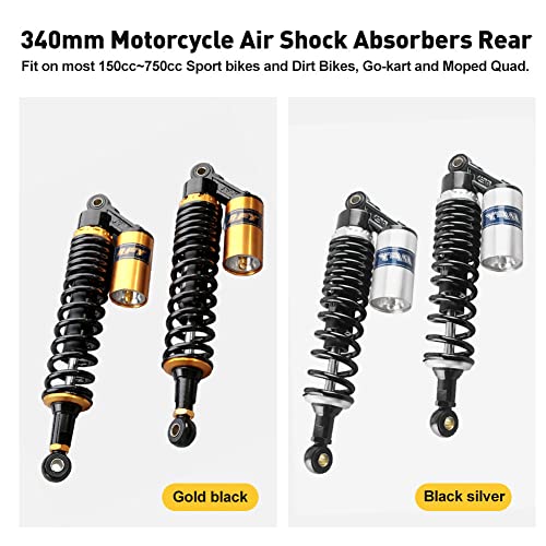 Newsmarts Pair Adjustable 13.5 Inch 340mm ATV Motorcycle Air Shock Absorbers Nitrogen Suspension Universal Fit for ATV UTV Go Kart Quad Dirt Sport Bikes Cafe Racer (Gold and Black)