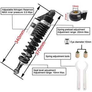 Newsmarts Pair Adjustable 13.5 Inch 340mm ATV Motorcycle Air Shock Absorbers Nitrogen Suspension Universal Fit for ATV UTV Go Kart Quad Dirt Sport Bikes Cafe Racer (Gold and Black)