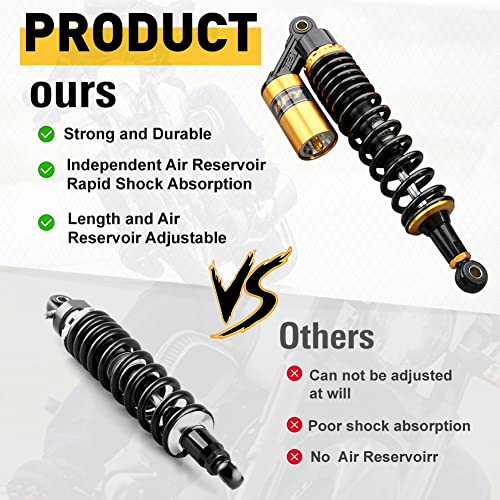 Newsmarts Pair Adjustable 13.5 Inch 340mm ATV Motorcycle Air Shock Absorbers Nitrogen Suspension Universal Fit for ATV UTV Go Kart Quad Dirt Sport Bikes Cafe Racer (Gold and Black)