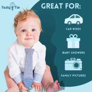 Tasty Tie Teething Tie, 3-in-1 Clip-on Baby Tie, Crinkle Toy & Silicone Teether for 3-18 Month Babies, Unique Baby Boy Gift, Shark Style