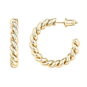 pavoi womens 14k plated – yellow gold - sterling silver rope round hoop earring