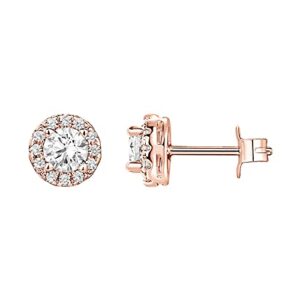 pavoi 14k gold plated sterling silver post round halo cubic zirconia stud earrings in rose gold