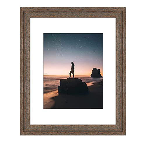 Golden State Art, 16x20 Picture Frame - Displays 11x14 Photo with Mat or 16x20 Without Mat, Wide Moulding Solid Wood Frame for Wall Display, Distressed Brown