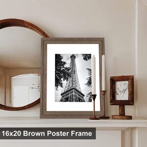 Golden State Art, 16x20 Picture Frame - Displays 11x14 Photo with Mat or 16x20 Without Mat, Wide Moulding Solid Wood Frame for Wall Display, Distressed Brown