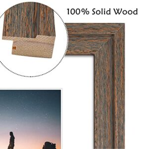 Golden State Art, 16x20 Picture Frame - Displays 11x14 Photo with Mat or 16x20 Without Mat, Wide Moulding Solid Wood Frame for Wall Display, Distressed Brown