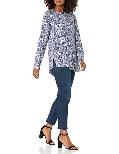 Amazon Essentials Women's Long-Sleeve Woven Blouse, Navy/White, Large