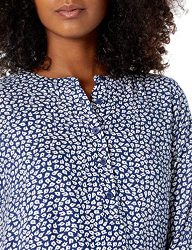 Amazon Essentials Women's Long-Sleeve Woven Blouse, Navy/White, Large