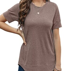 TEMOFON Womens T Shirts Summer Tops: Coffee Short Sleeve Shirt Casual Cotton Tunic Top Women Crew Neck Tees Size S-2XL