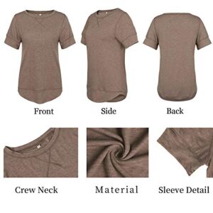 TEMOFON Womens T Shirts Summer Tops: Coffee Short Sleeve Shirt Casual Cotton Tunic Top Women Crew Neck Tees Size S-2XL