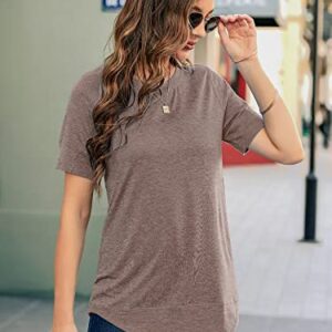 TEMOFON Womens T Shirts Summer Tops: Coffee Short Sleeve Shirt Casual Cotton Tunic Top Women Crew Neck Tees Size S-2XL