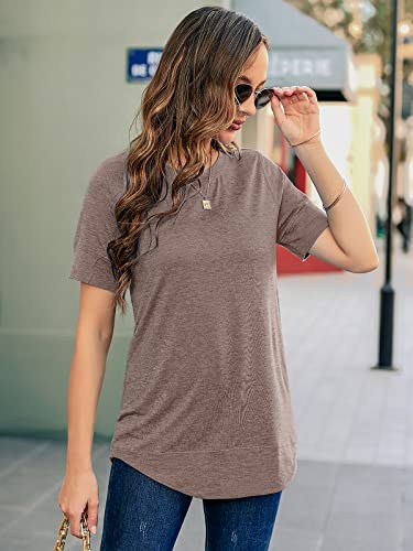 TEMOFON Womens T Shirts Summer Tops: Coffee Short Sleeve Shirt Casual Cotton Tunic Top Women Crew Neck Tees Size S-2XL