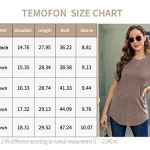 TEMOFON Womens T Shirts Summer Tops: Coffee Short Sleeve Shirt Casual Cotton Tunic Top Women Crew Neck Tees Size S-2XL