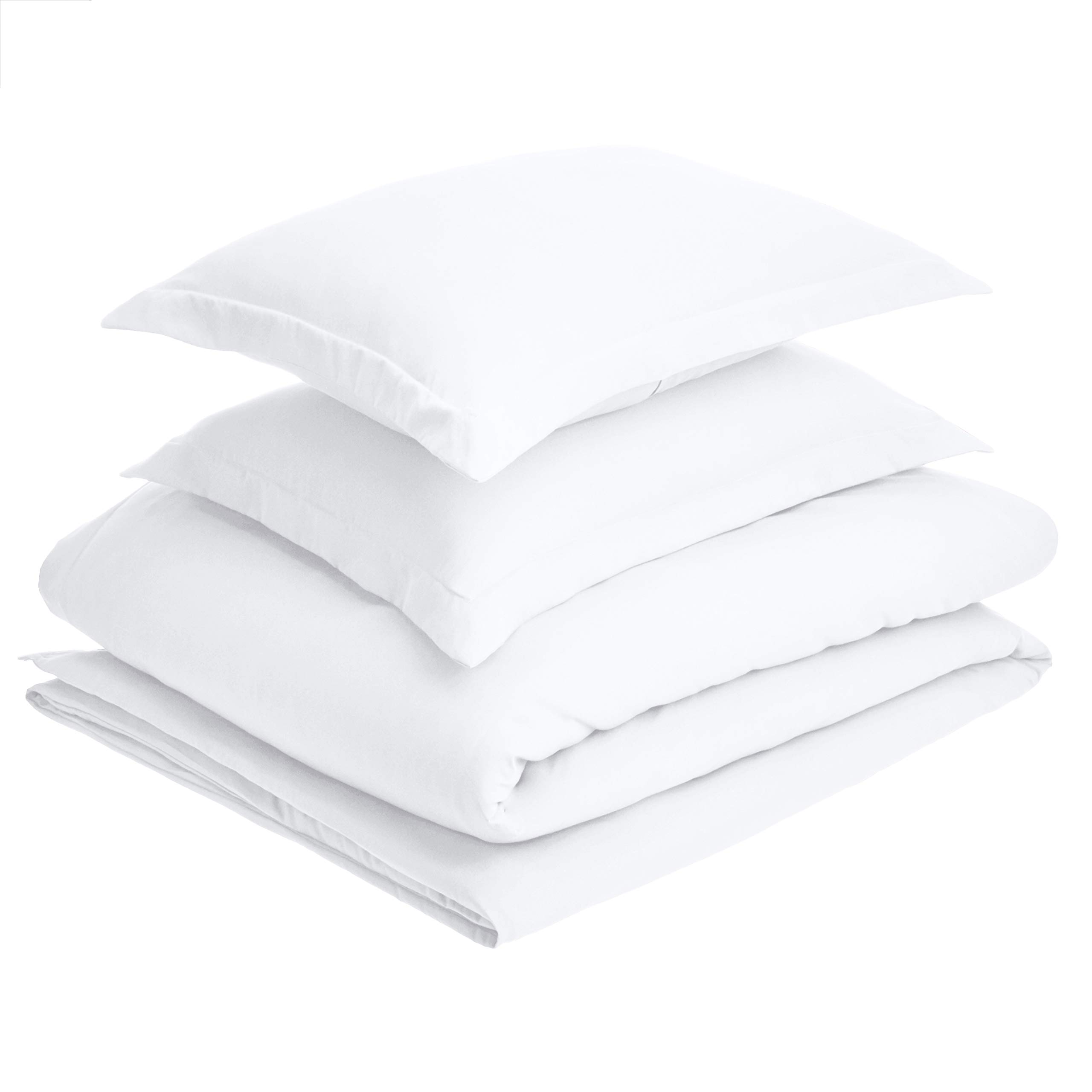 Amazon Basics Lightweight Microfiber 3 Piece Duvet Cover Set with Zipper Closure, King, Bright White, Solid