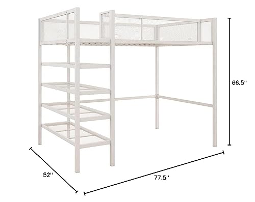 DHP Tiffany Metal Storage Bookcase, Twin Bunk Bed, White Loft