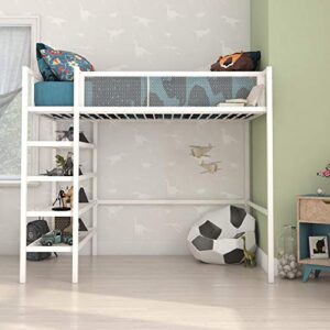 DHP Tiffany Metal Storage Bookcase, Twin Bunk Bed, White Loft