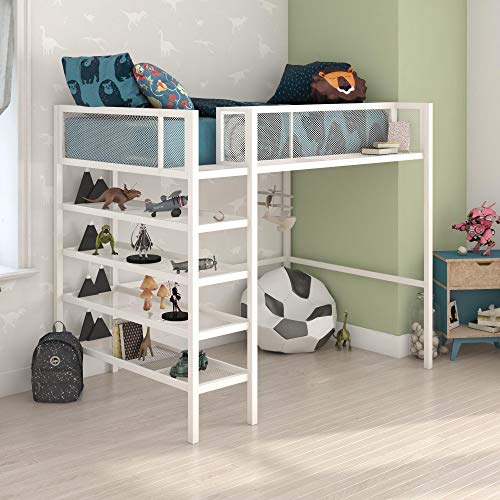 DHP Tiffany Metal Storage Bookcase, Twin Bunk Bed, White Loft