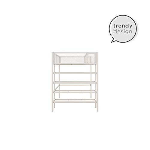 DHP Tiffany Metal Storage Bookcase, Twin Bunk Bed, White Loft