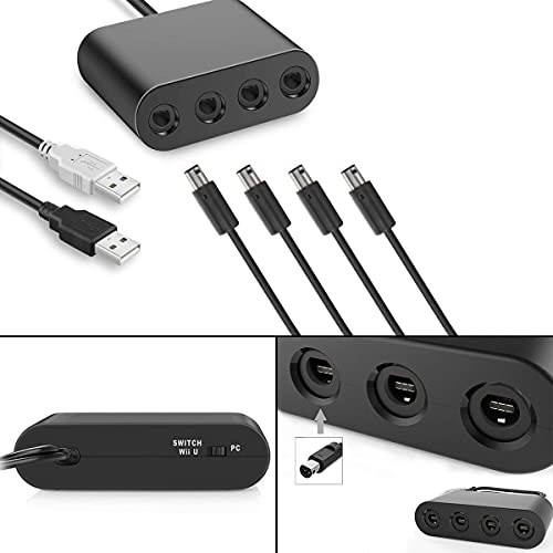 4 Controllers for Gamecube，with 4 Extension Cables and 4-Port USB Adapter for Switch PC Wii U Console (BPOS)