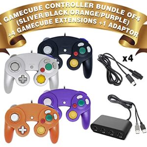 4 Controllers for Gamecube，with 4 Extension Cables and 4-Port USB Adapter for Switch PC Wii U Console (BPOS)